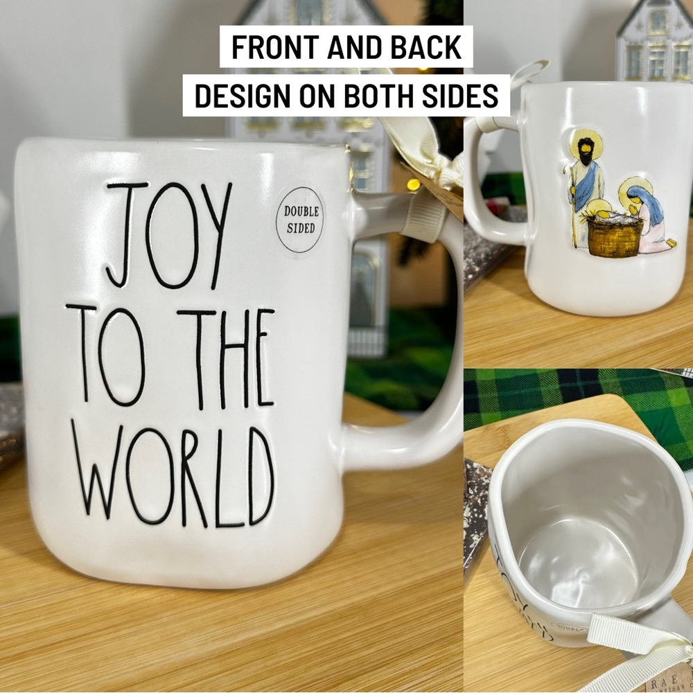 New Rae Dunn JOY TO THE WORLD & HOLY FAMILY two sided Christmas Mug